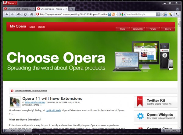 Κυκλοφόρησε η πρώτη beta του Opera 11