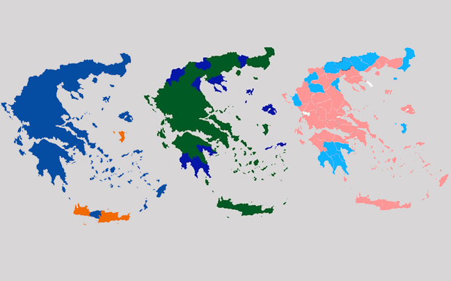 Όλοι οι εκλογικοί χάρτες της μεταπολίτευσης