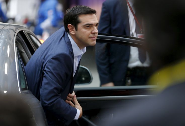 Greece's Prime Minister Alexis Tsipras arrives at a euro zone leaders summit in Brussels, Belgium, July 12, 2015. Euro zone leaders will fight to the finish to keep near-bankrupt Greece in the single currency on Sunday after the European Union's chairman canceled a planned summit of all 28 EU leaders that would have been needed in case of a "Grexit".   REUTERS/Francois Lenoir