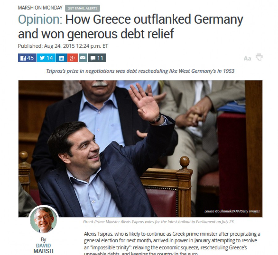 Marketwatch: Πώς κατάφερε ο Τσίπρας να υπερκεράσει τη Γερμανία για το χρέος