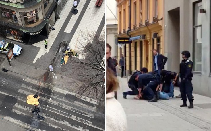 Η στιγμή που αστυνομικοί ακινητοποιούν άνδρα λίγο μετά την επίθεση στη Στοκχόλμη