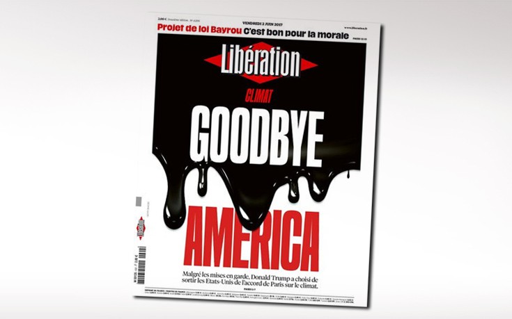 «Αντίο Αμερική» στο εξώφυλλο της Libération