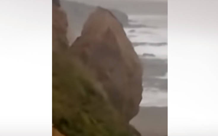 Τεράστιος βράχος γκρεμίζεται πάνω σε παραλία της Κορνουάλης