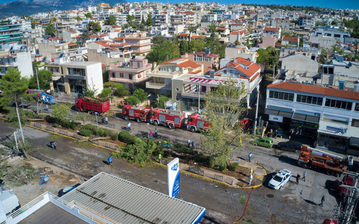 Οι καταστροφές στο Νέο Ηράκλειο από ψηλά – Τρεις τραυματίες από την κακοκαιρία