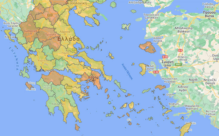 Ο χάρτης του κορονοϊού: Οι «πορτοκαλί» περιοχές στην Ελλάδα &#8211; Στο επίπεδο 3 η Αττική