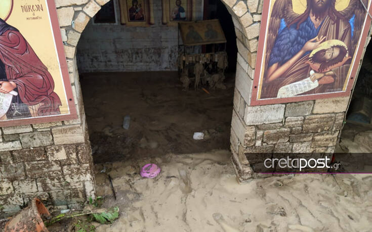 Στο έλεος της κακοκαιρίας η Κρήτη: Βούλιαξε στη λάσπη το ξωκλήσι του Αγίου Ιωάννη στον Καρτερό