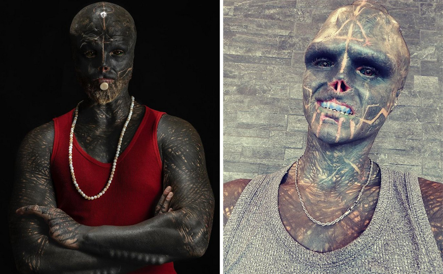 Ο εξωπραγματικός άντρας γεμάτος τατουάζ που ονειρεύεται να γίνει «μαύρος εξωγήινος» &#8211; Θέλει να ακρωτηριάσει το πόδι του