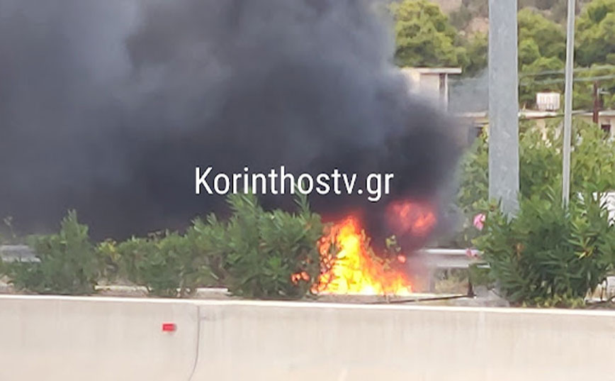 Αμάξι στην Αθηνών-Κορίνθου πήρε φωτιά εν κινήσει &#8211; Δείτε βίντεο