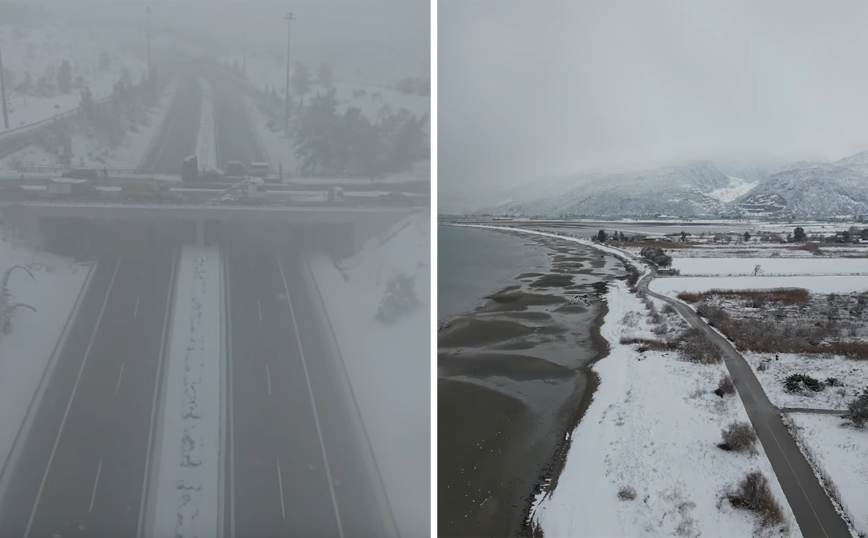 Εντυπωσιακές εικόνες από drone με τα χιονισμένα τοπία σε Μαρτίνο και Αταλάντη
