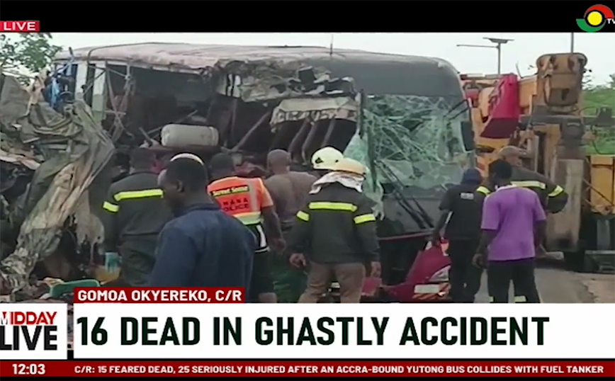 Φονική σύγκρουση λεωφορείου με βυτιοφόρο στην Γκάνα &#8211; Τουλάχιστον 16 νεκροί και 20 τραυματίες