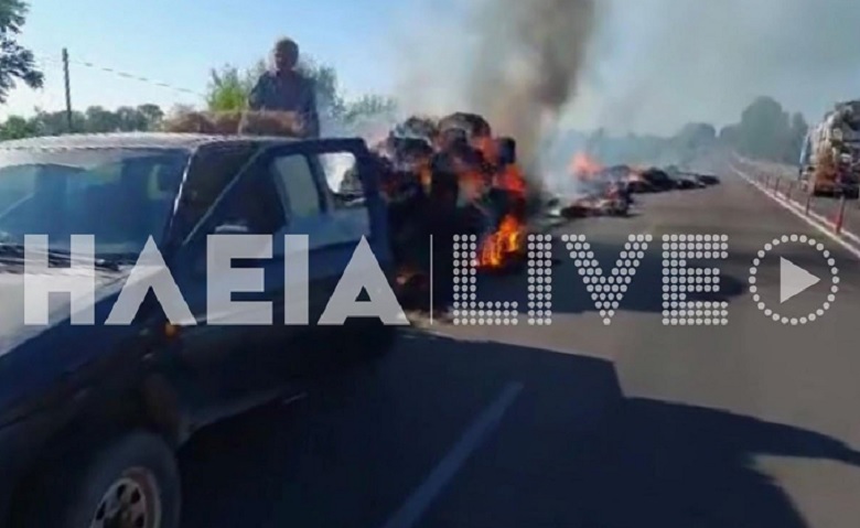 Γαστούνη: Καρότσα αγροτικού που μετέφερε σανό τυλίχθηκε στις φλόγες εν κινήσει στην εθνική οδό