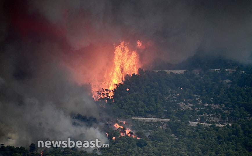 Ανεβαίνει προς τα πάνω η φωτιά στην Πάρνηθα, απειλείται ο Εθνικός Δρυμός