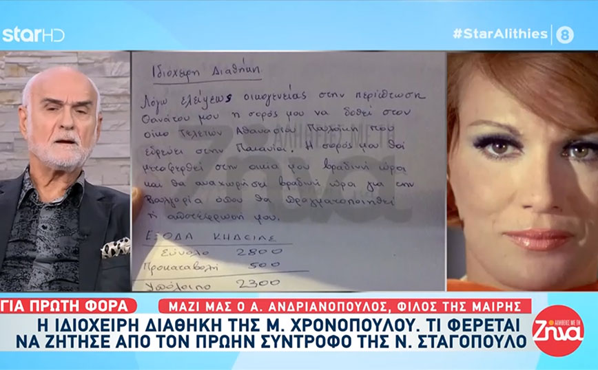 Αυτή είναι η ιδιόχειρη διαθήκη της Μαίρης Χρονοπούλου: Οδηγίες για την κηδεία της &#8211; Ποιους ήθελε να στηρίξει