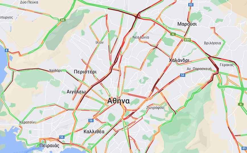Χάος στους δρόμους, κατακόκκινος ο χάρτης στην Αττική &#8211; «Ιστορικό ρεκόρ κυκλοφοριακού εμφράγματος στη Συγγρού»