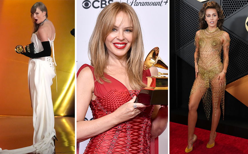 Οι εντυπωσιακές παρουσίες στο κόκκινο χαλί των Grammy – Έλαμψαν Τέιλορ Σουίφτ, Μάιλι Σάιρους και άλλες