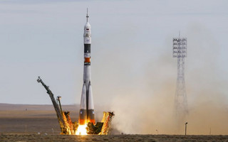 The Soyuz TMA-18M spacecraft carrying the crew of Aidyn Aimbetov of Kazakhstan, Sergei Volkov of Russia and Andreas Mogensen of Denmark blasts off from the launch pad at the Baikonur cosmodrome, Kazakhstan, September 2, 2015.  REUTERS/Shamil Zhumatov