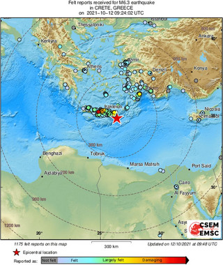 Χάρτης με το επίκεντρο του σεισμού στην Κρήτη