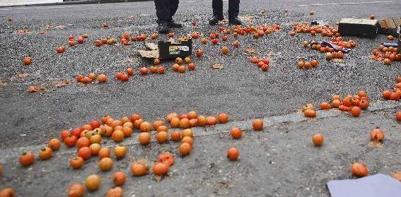 Γέμισε ο δρόμος ντομάτες