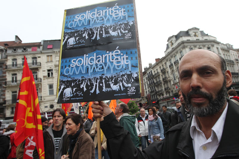 Διαδήλωση αλληλεγγύης προς την Ελλάδα στις Βρυξέλλες