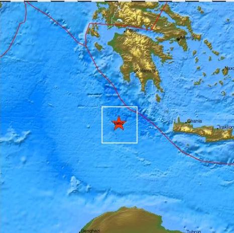Σεισμός 4,6 Ρίχτερ νοτιοανατολικά των Κυθήρων