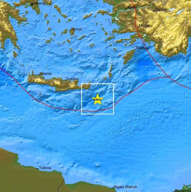 Σεισμός 4,3 ρίχτερ νοτιανατολικά της Κρήτης