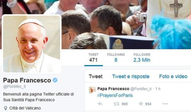 Ετικέτα #PrayersForParis από τον Πάπα στο Twitter