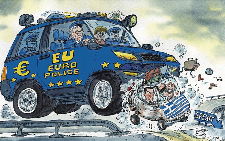Σκίτσο για το πώς η ΕΕ ωθεί την Ελλάδα εκτός ευρώ