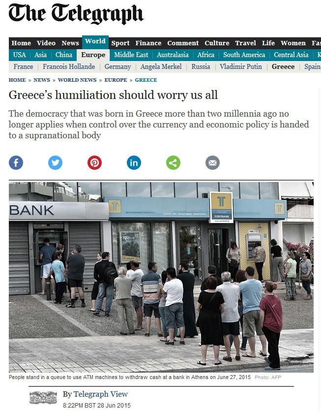 Telegraph: Η ταπείνωση της Ελλάδας θα πρέπει να μας ανησυχεί όλους