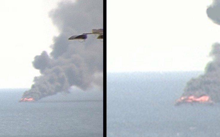 Σώοι οι επιβαίνοντες του σκάφους που καίγεται εν πλω