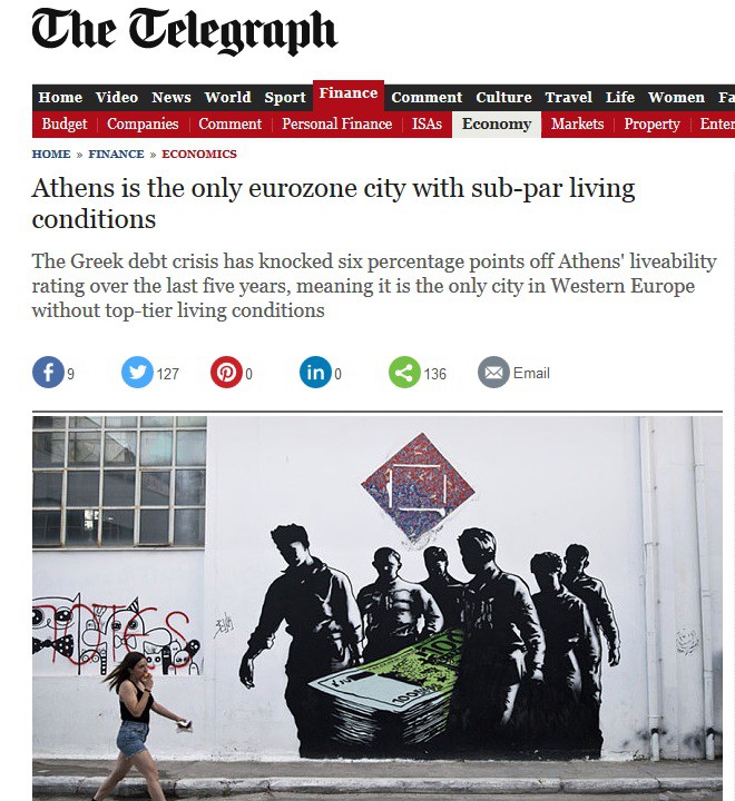 Η Telegraph γράφει για την «κάτω από τα στάνταρντ» ζωή στην Αθήνα