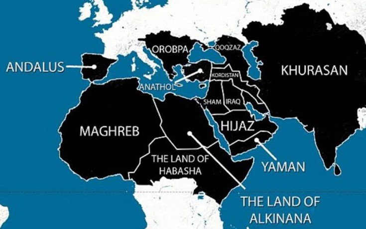 Χάρτης με τα σχέδια κυριαρχίας της ISIS σε Ευρώπη, Αφρική και Μέση Ανατολή