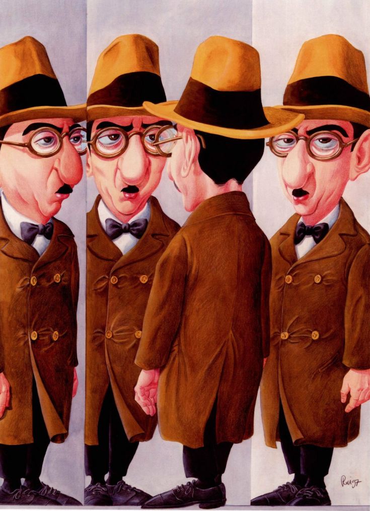 Ο Φερνάντο Πεσόα, ο Μπερνάντο Σοάρες, ο Ρικάρντο Ρέις και ο Αλβάρο ντε Κάμπος. Καρικατούρα του Rui Pimentel για τα ετερώνυμα του ποιητή Ο Φερνάντο Πεσόα, ο Μπερνάντο Σοάρες, ο Ρικάρντο Ρέις και ο Αλβάρο ντε Κάμπος. Καρικατούρα του Rui Pimentel για τα ετερώνυμα του ποιητή