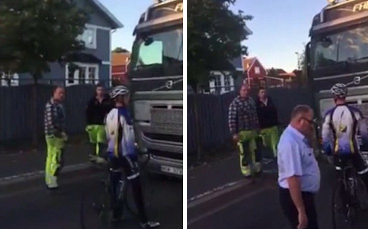 Σουηδός ποδηλάτης τα βάζει με φορτηγό για την προτεραιότητα στο δρόμο