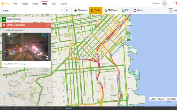Οι χάρτες του Bing δείχνουν πλέον την κίνηση στους δρόμους