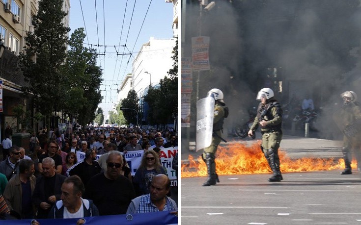 Φωτογραφίες από τις πορείες και την ένταση στο κέντρο της Αθήνας