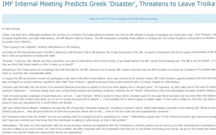 Στο WikiLeaks απόρρητη συνομιλία Τόμσεν- Βελκουλέσκου για την Ελλάδα
