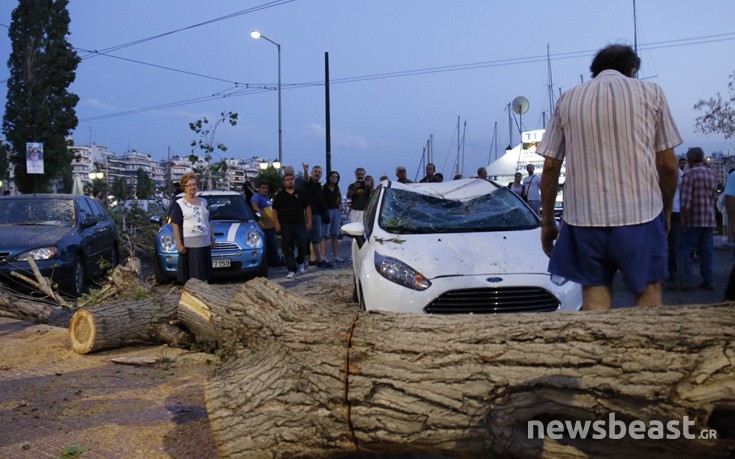 Η κακοκαιρία έριξε δέντρα στο κέντρο του Πειραιά