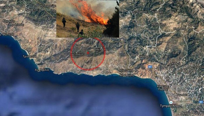 Μεγάλη πυρκαγιά στα Σακτούρια Ρεθύμνου