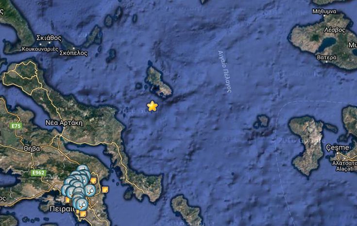 Σεισμός 4 Ρίχτερ στη θάλασσα μεταξύ Εύβοιας και Σκύρου