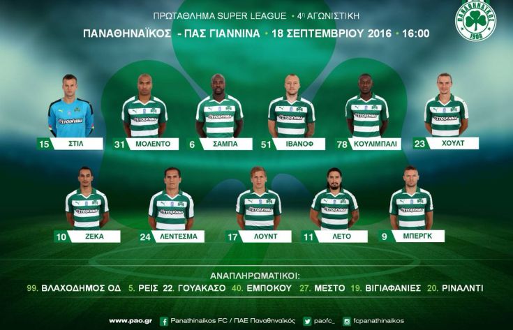 Η ενδεκάδα του Παναθηναϊκού με τον ΠΑΣ Γιάννινα