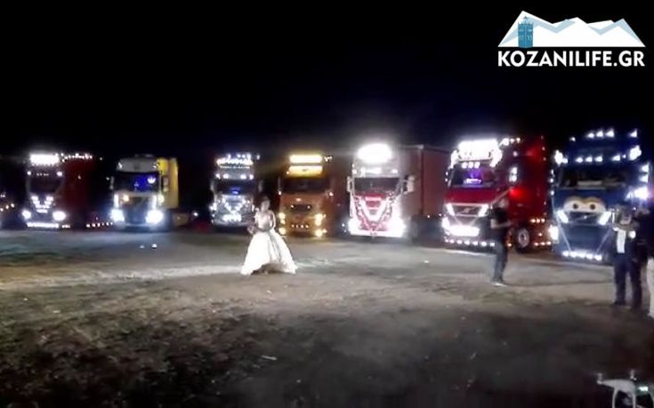 Γαμήλια πορεία με δεκάδες νταλίκες στην παραλιακή της Θεσσαλονίκης
