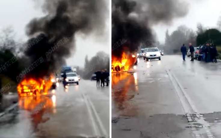 Η στιγμή που αυτοκίνητο τυλίχθηκε στις φλόγες σε τροχαίο