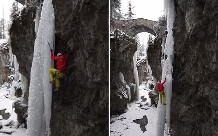 Κομμάτι πάγου καταρρέει με έναν ορειβάτη πάνω του