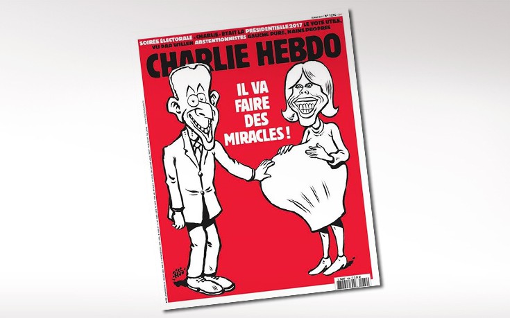 Εξοργίζει η «εγκυμοσύνη» της Πρώτης Κυρίας της Γαλλίας στο πρωτοσέλιδο του Charlie Hebdo