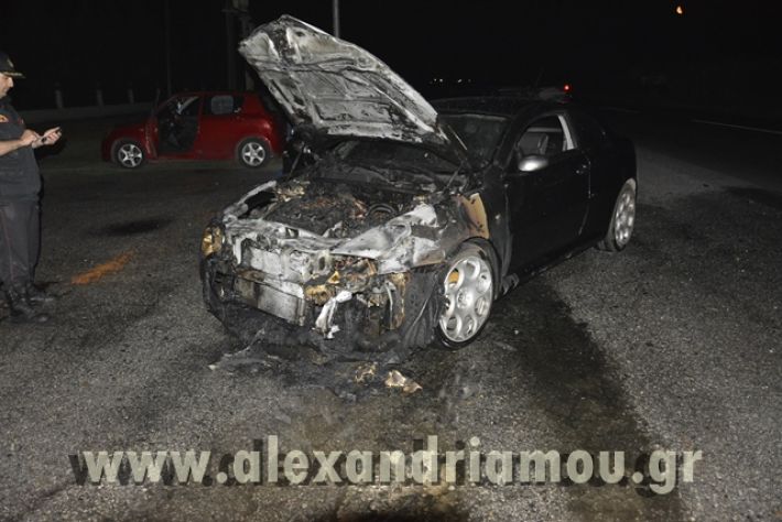 Φωτιά σε εν κινήσει όχημα στην παλιά εθνική Αλεξάνδρειας-Χαλκηδόνας