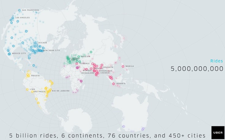 Η UBER γιορτάζει πέντε δισεκατομμύρια μετακινήσεις παγκοσμίως
