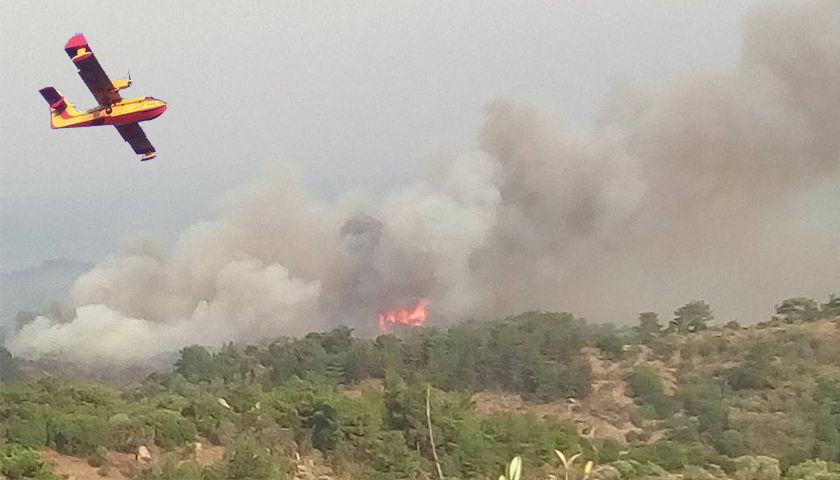 Σε εξέλιξη η φωτιά στη Λέσβο