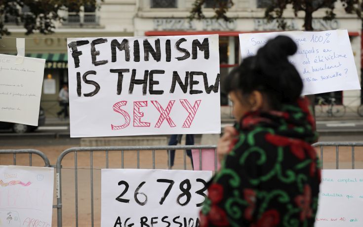 A woman reads a banner during a demonstration to support the wave of testimonies denouncing cases of sexual harassment, in Lyon, central France, Sunday, Oct. 29, 2017. French women are protesting sexual abuse and harassment in 11 cities across the country under the #MeToo banner in the wake of mounting allegations against Hollywood mogul Harvey Weinstein. (AP Photo/Laurent Cipriani) A woman reads a banner during a demonstration to support the wave of testimonies denouncing cases of sexual harassment, in Lyon, central France, Sunday, Oct. 29, 2017. French women are protesting sexual abuse and harassment in 11 cities across the country under the #MeToo banner in the wake of mounting allegations against Hollywood mogul Harvey Weinstein. (AP Photo/Laurent Cipriani)