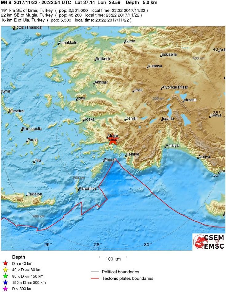 Σεισμική δόνηση 5 βαθμών στη νοτιοδυτική Τουρκία