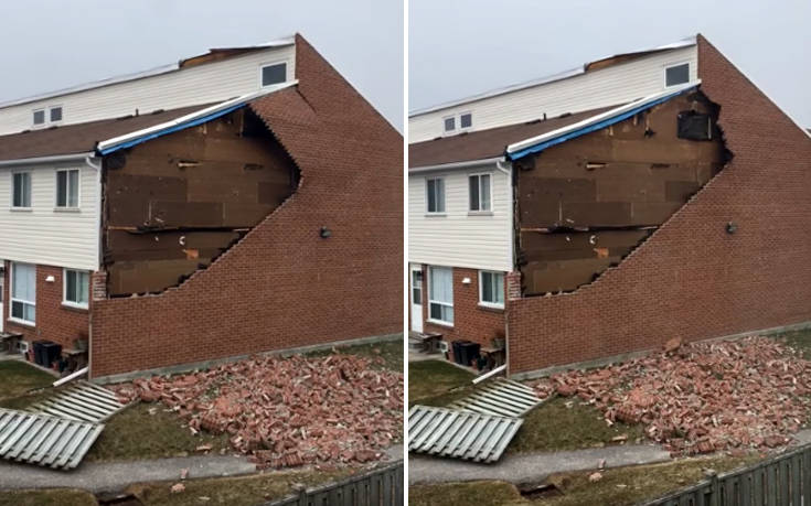 Αέρας γκρεμίζει τοίχο από τούβλα σαν χαρτί